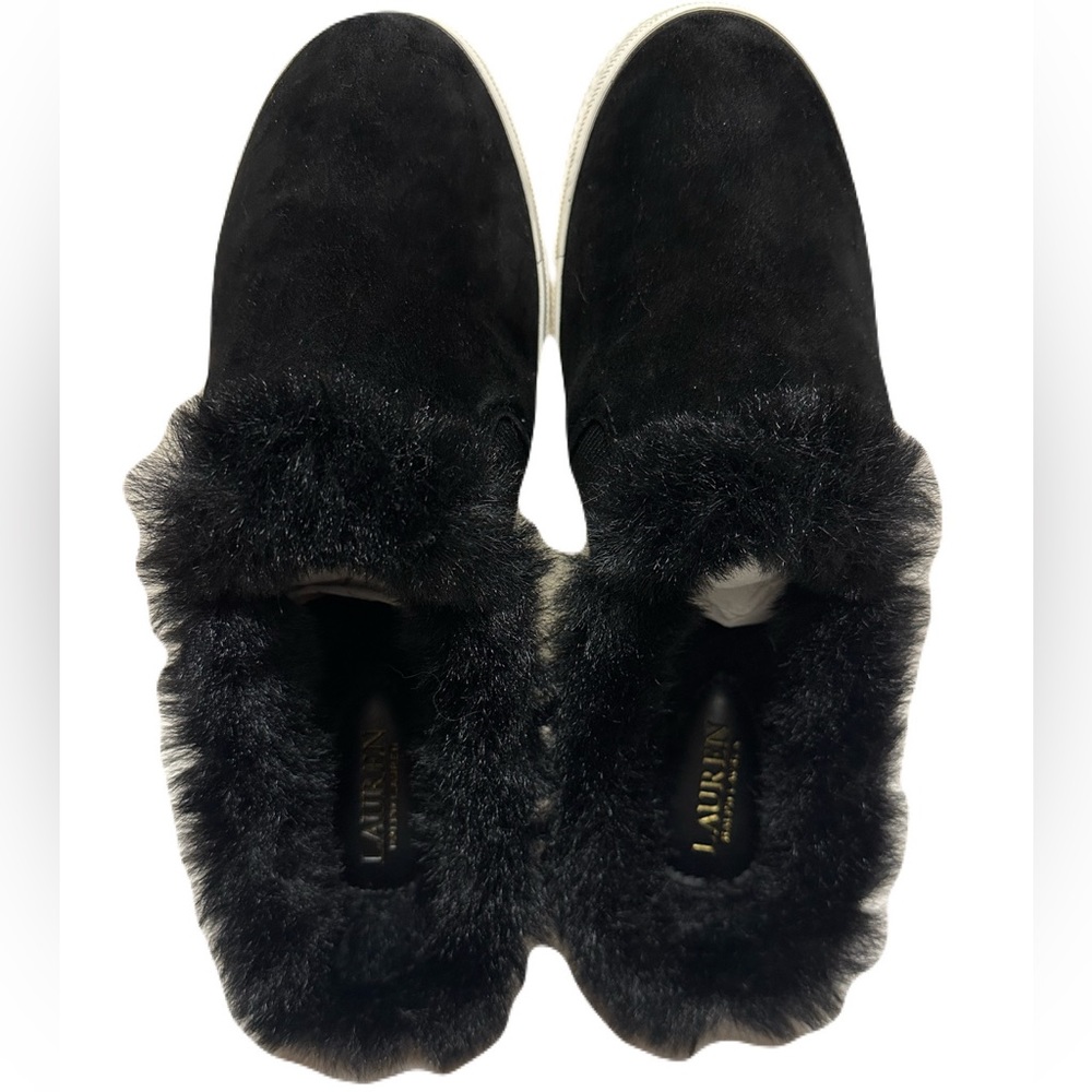 NEW Lauren Ralph Lauren Size 6.5 Black Sheep Suede Jimmy Mule Sneaker w Faux Fur - Picture 4 of 7